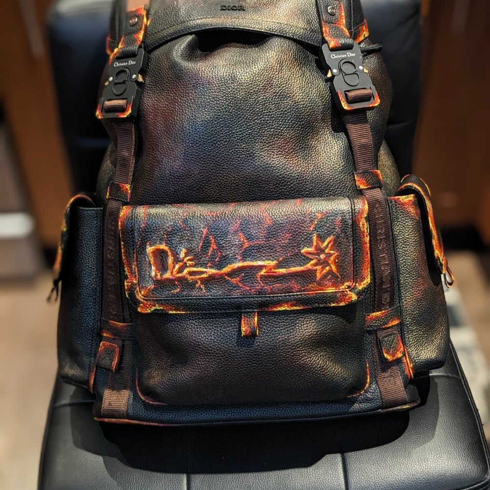 NWT AUTH HIT THE ROAD MENS BACKPACK CACTUS JACK X DIOR LEATHER LARGE DEADSTOCK - Picture 2 of 16